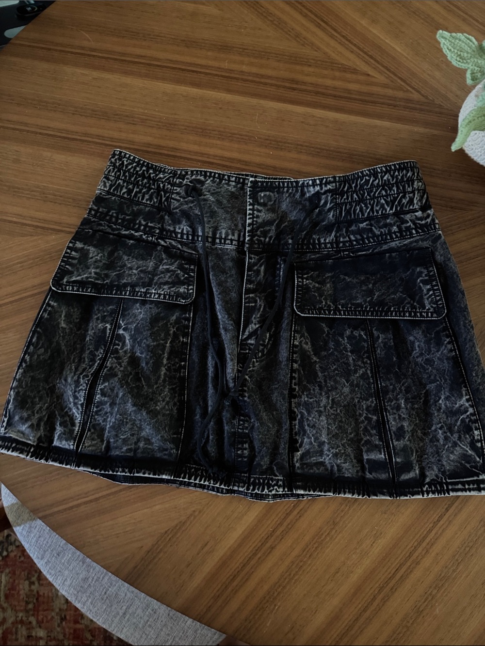 Free People Black Acid-Wash Mini Skirt